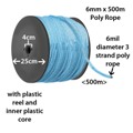 Blue Polypropylene Rope - Size 6mm x 500m  